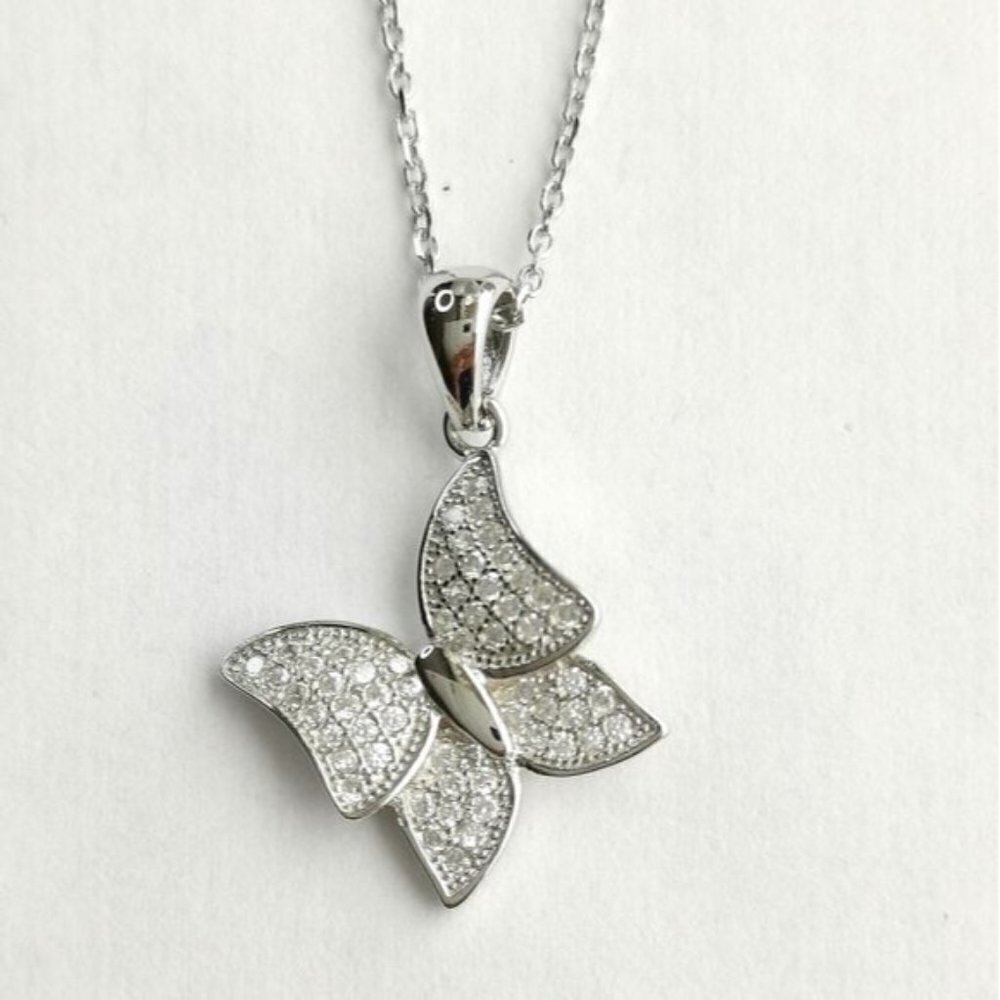 Butterfly pave cz sterling silver pendant necklace 🆕